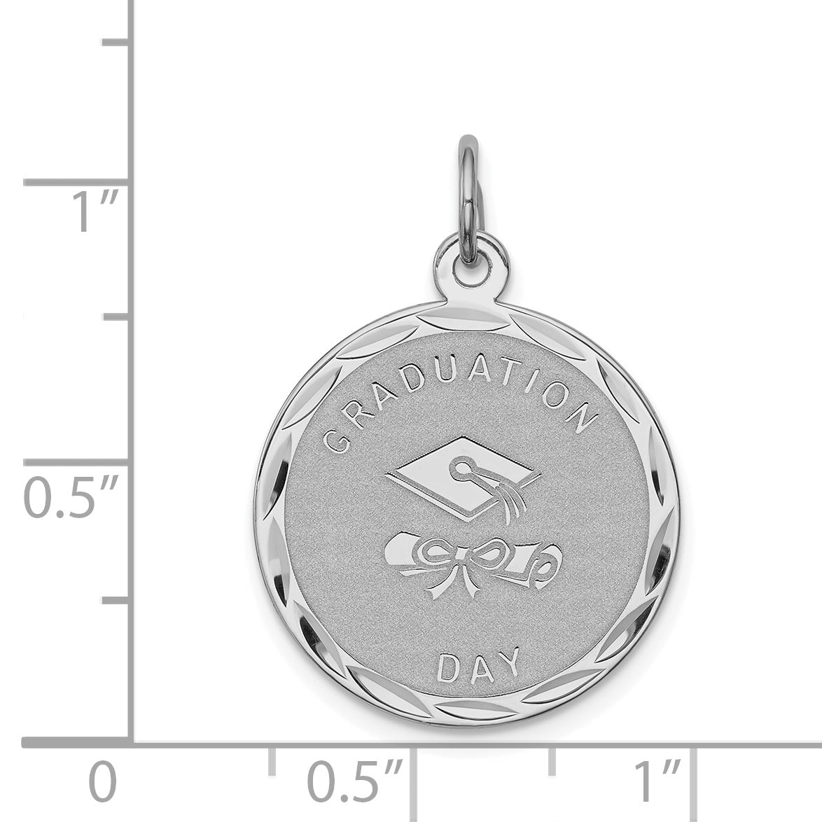 Sterling Silver Rhodium-plated Graduation Day Disc Charm