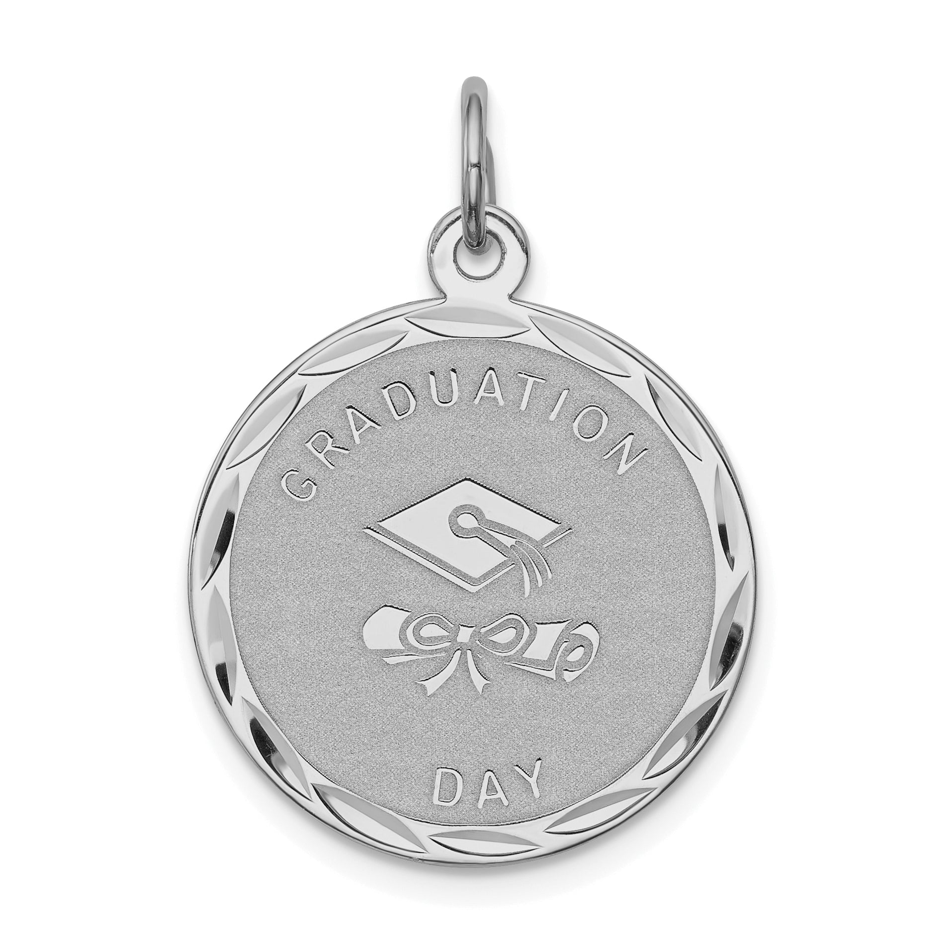 Sterling Silver Rhodium-plated Graduation Day Disc Charm