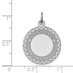 Sterling Silver Rhodium-plated Happy Graduation Disc Charm