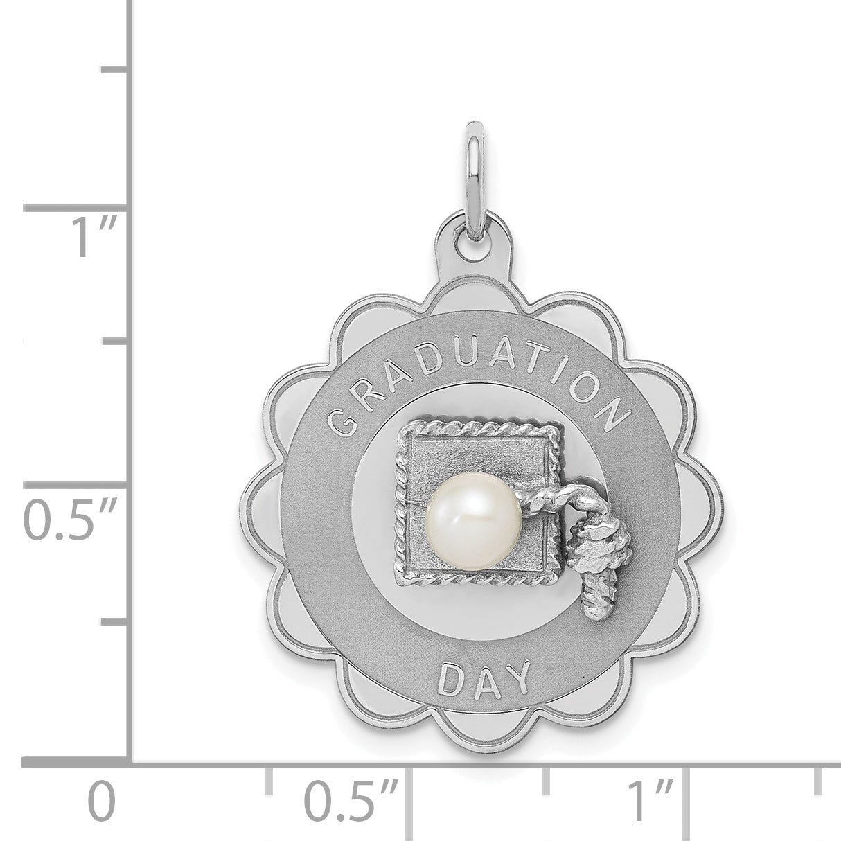 Sophia Jewelers Sterling Silver Graduation Pearl Charm with Rhodium Finish