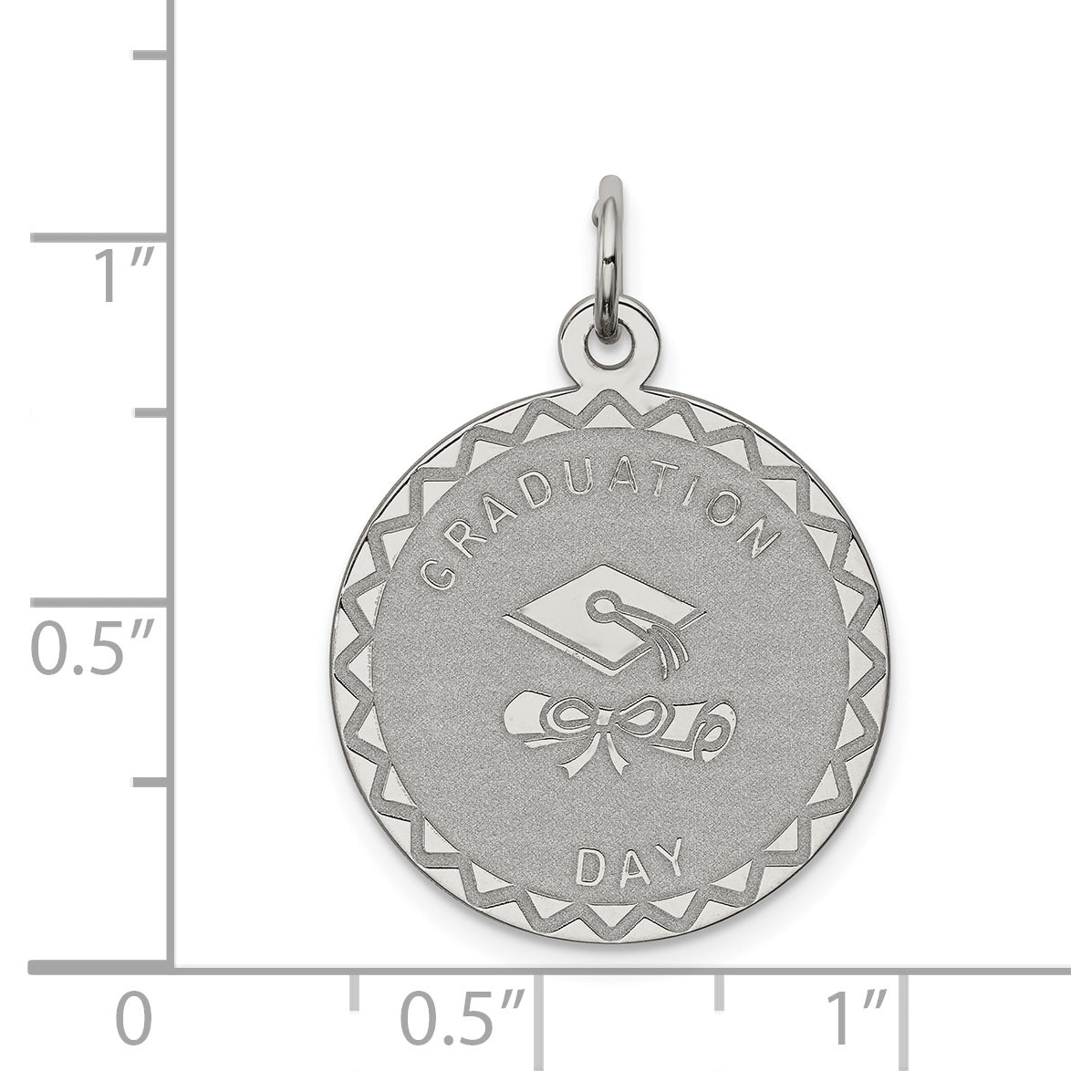 Sterling Silver Rhodium-plated Graduation Day Disc Charm