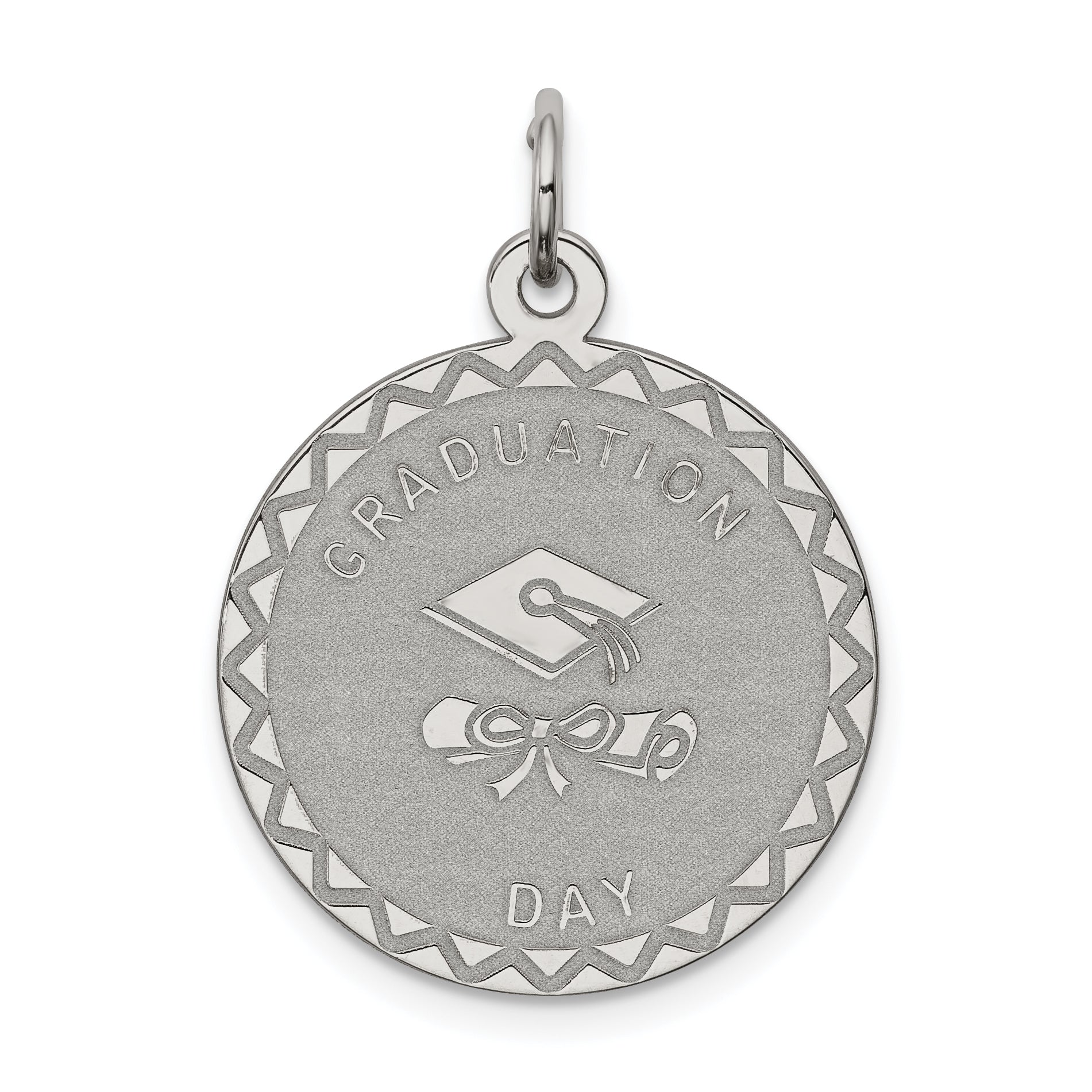 Sterling Silver Rhodium-plated Graduation Day Disc Charm