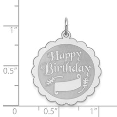 925 Sterling Silver Rhodium-Plated Happy Birthday Charm with Polished Finish