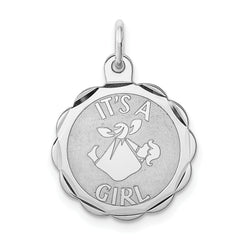 Sterling Silver Rhodium-plated Its a Girl Charm