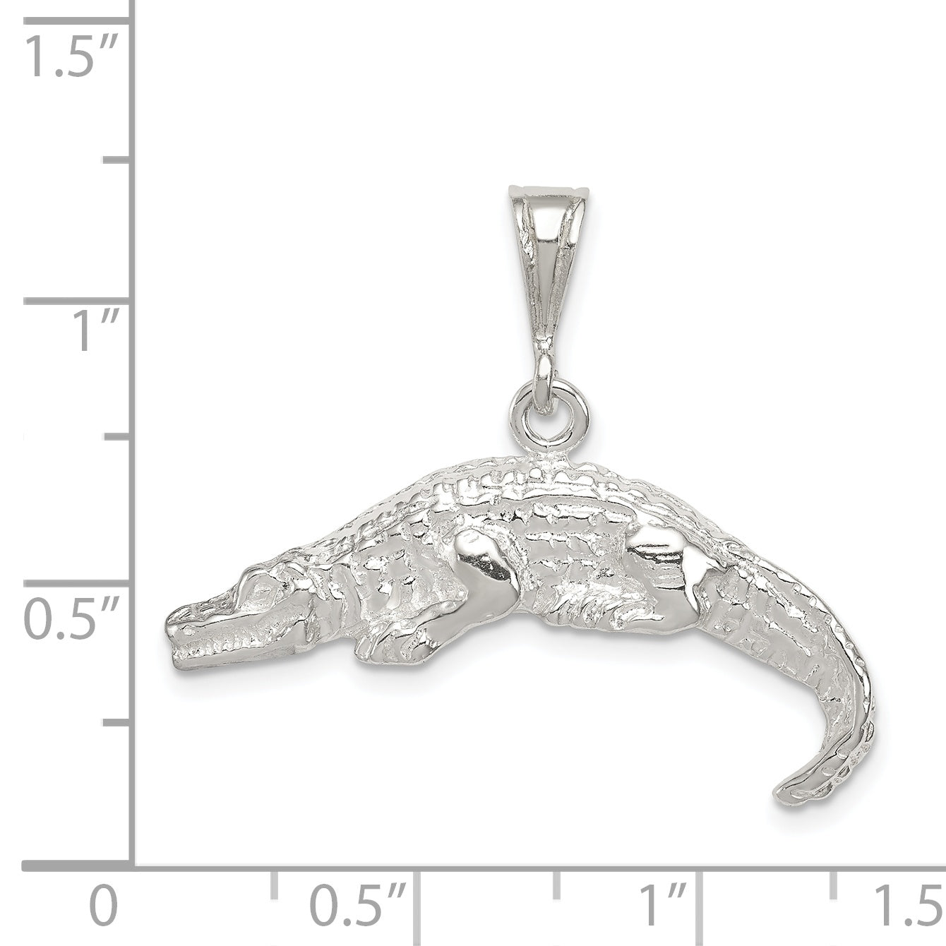 Sterling Silver Alligator Charm with Polished Anti-Tarnish Finish  925 Solid