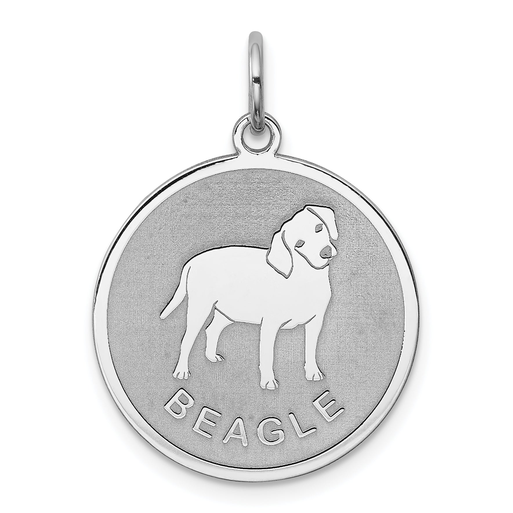 Sterling Silver Rhodium-plated Beagle Disc Charm