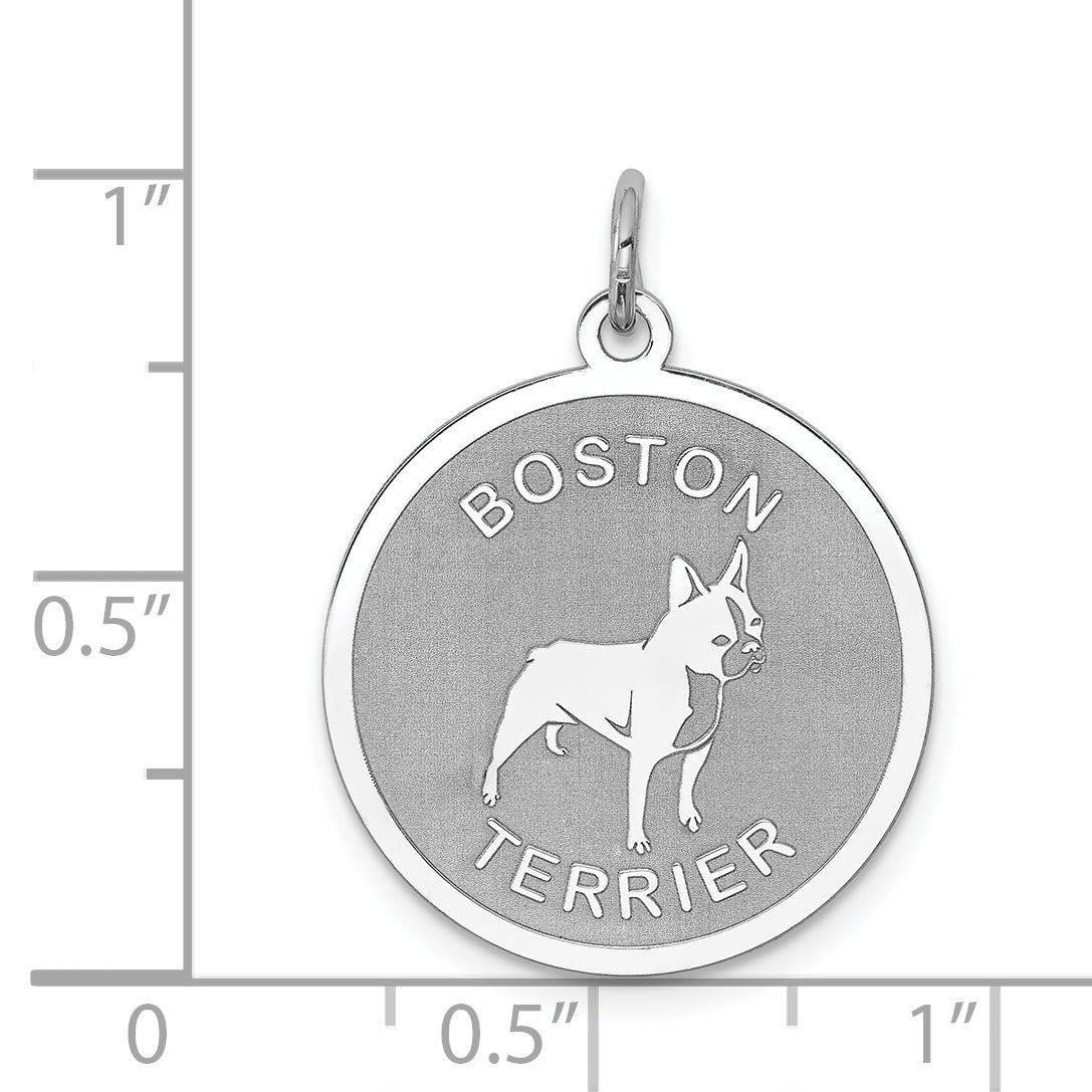 Sterling Silver Rhodium-plated Boston Terrier Disc Charm