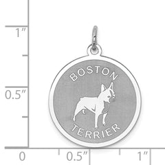 Sterling Silver Rhodium-plated Boston Terrier Disc Charm