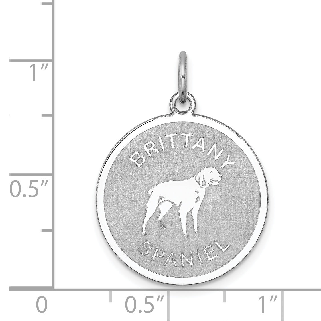 Sterling Silver Rhodium-plated Brittany Spaniel Disc Charm