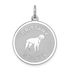 Sterling Silver Rhodium-plated Brittany Spaniel Disc Charm