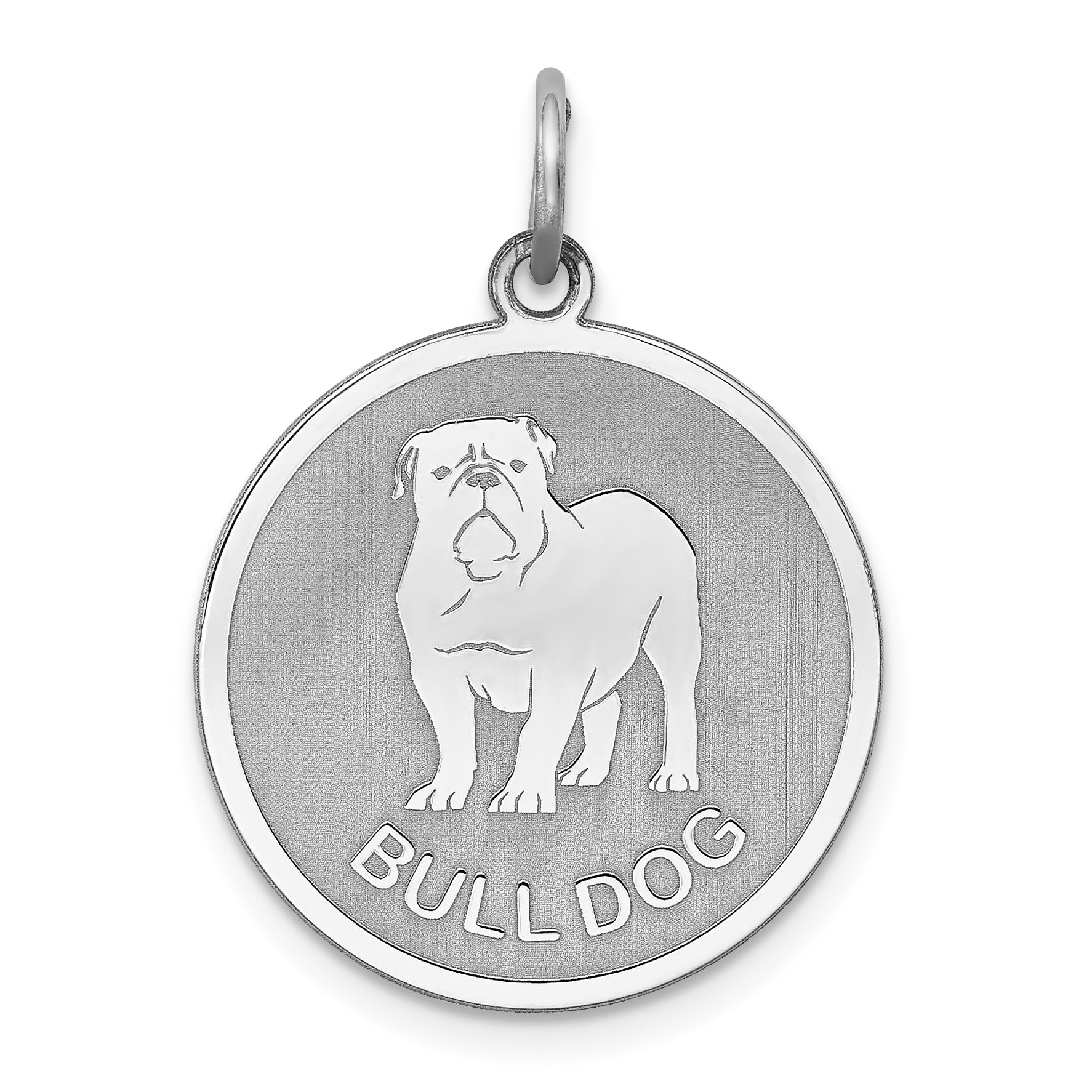 Sterling Silver Rhodium-plated Bull Dog Disc Charm