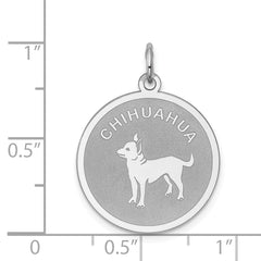 Sterling Silver Rhodium-plated Chihuahua Disc Charm