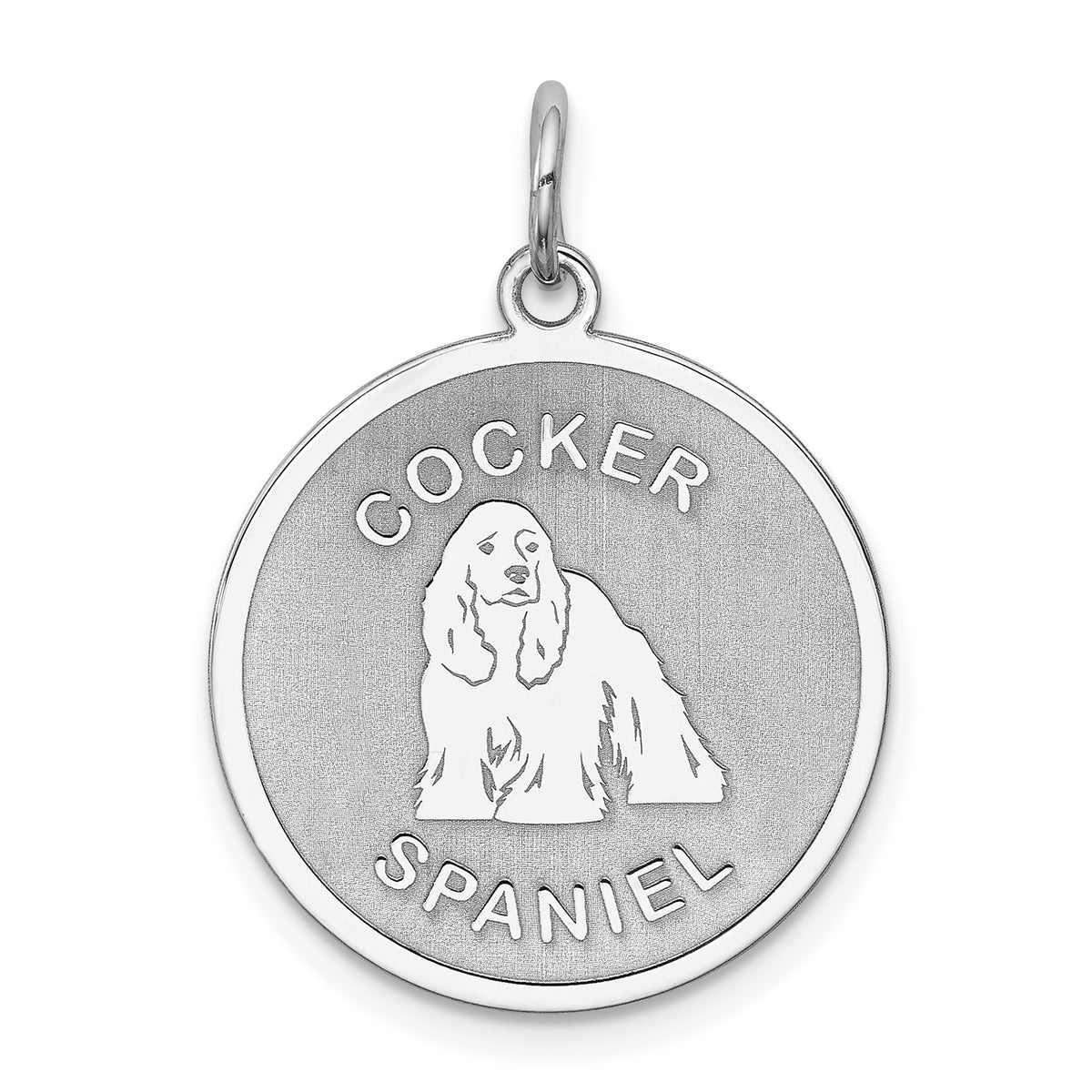 Sterling Silver Rhodium-plated Cocker Spaniel Disc Charm