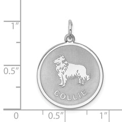 Sterling Silver Rhodium-plated Collie Disc Charm