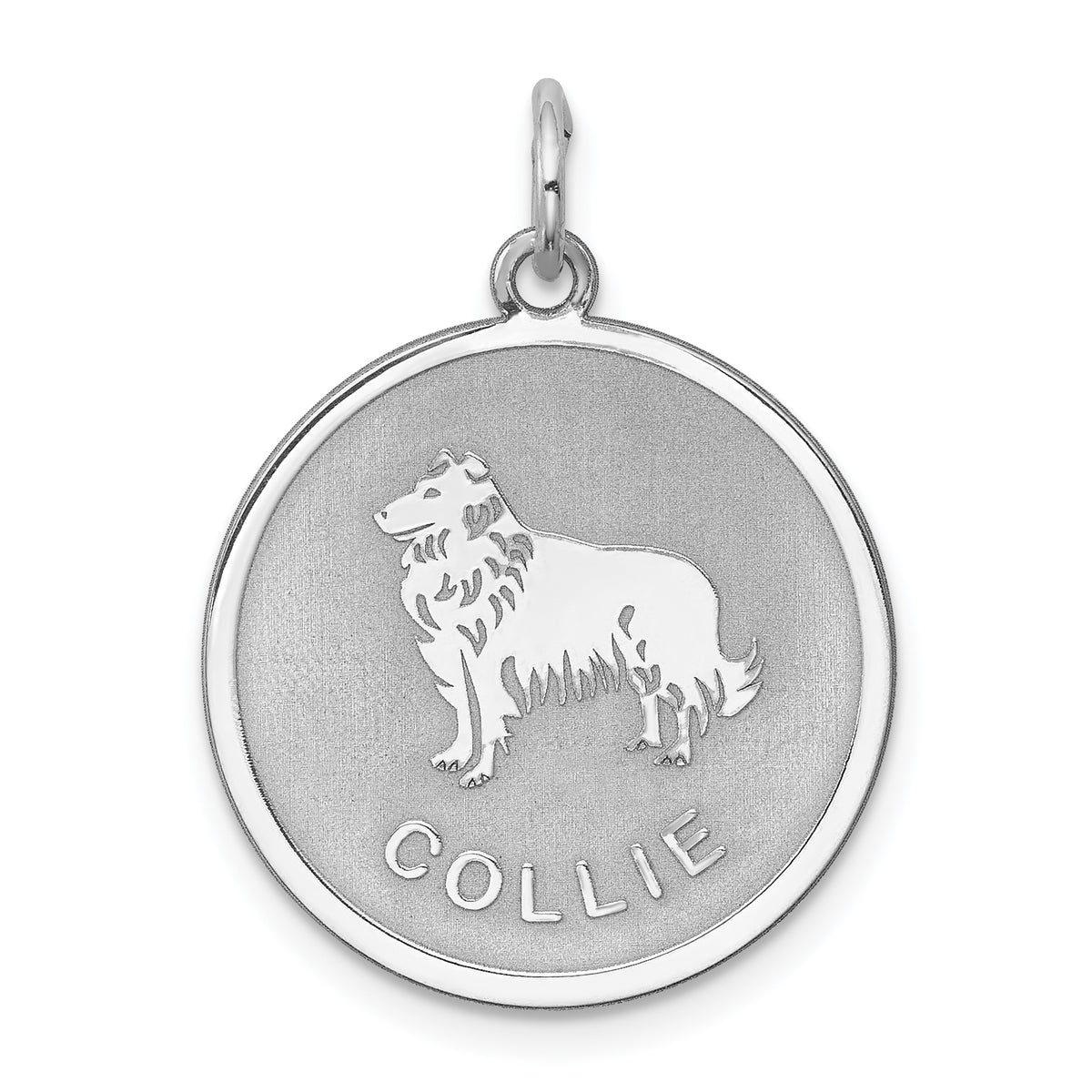 Sterling Silver Rhodium-plated Collie Disc Charm