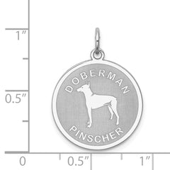 Sterling Silver Rhodium-plated Doberman Pinscher Disc Charm