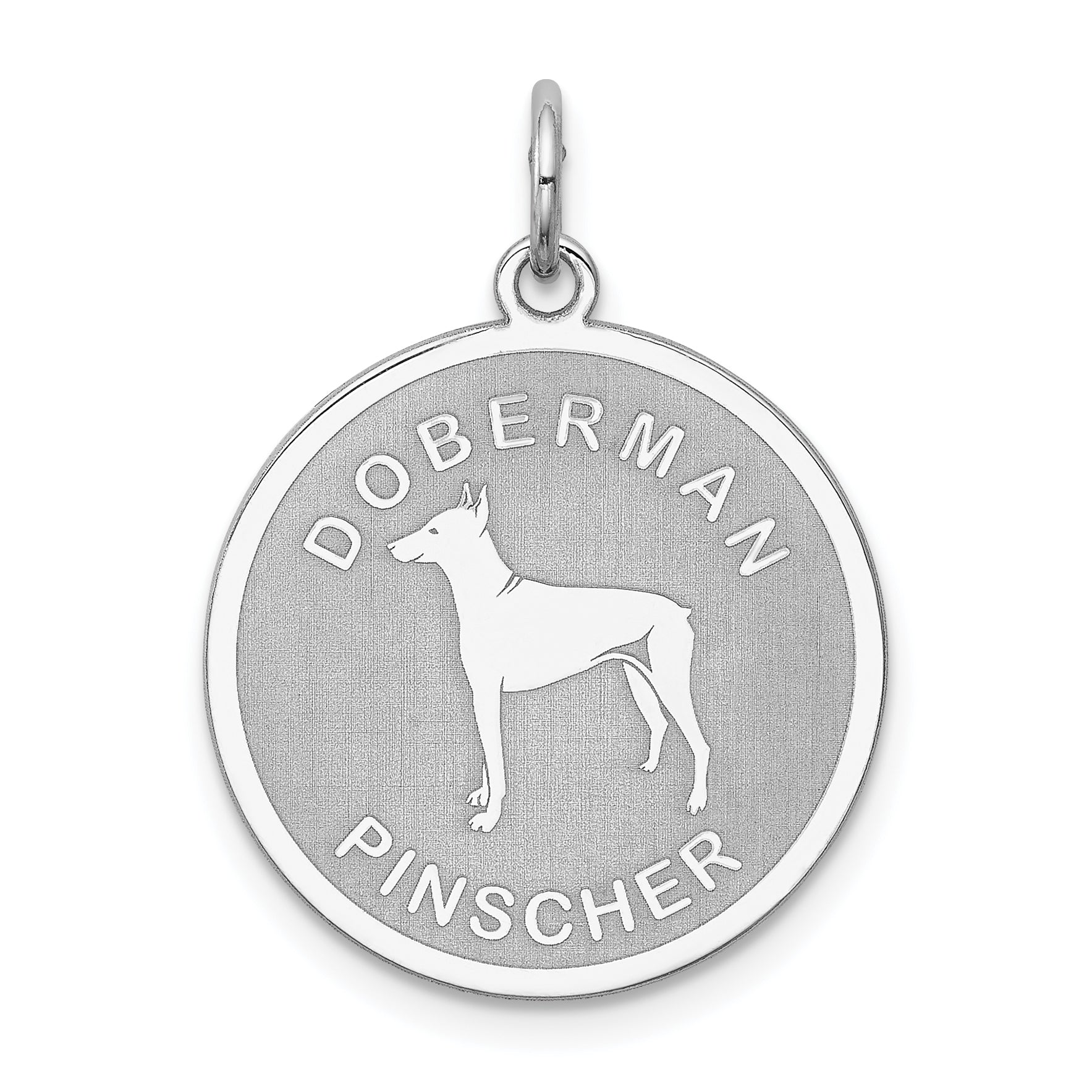 Sterling Silver Rhodium-plated Doberman Pinscher Disc Charm