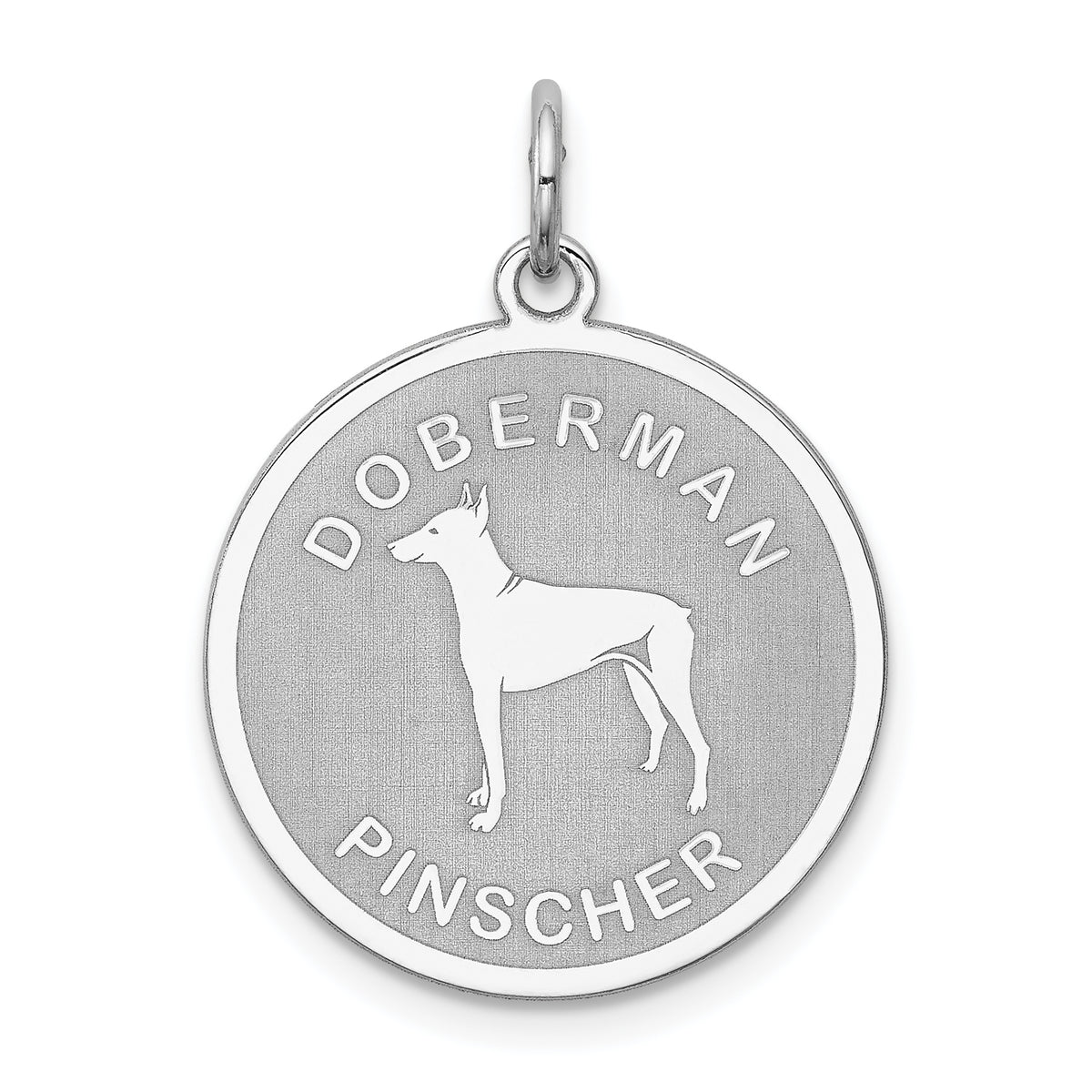 Sterling Silver Rhodium-plated Doberman Pinscher Disc Charm