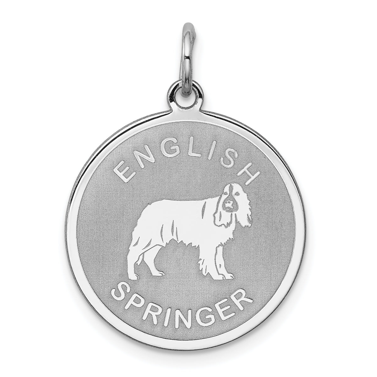 Sterling Silver Rhodium-plated English Springer Disc Charm