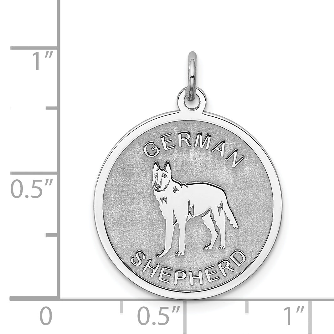 Sterling Silver Rhodium-plated German Shepherd Disc Charm