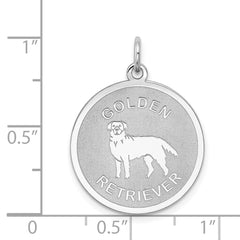 Sterling Silver Rhodium-plated Golden Retriever Disc Charm