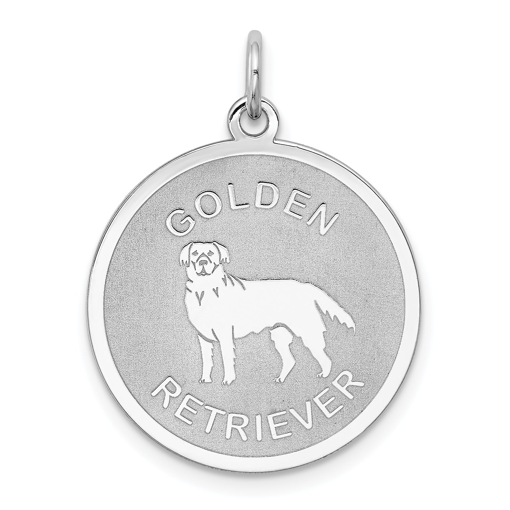 Sterling Silver Rhodium-plated Golden Retriever Disc Charm