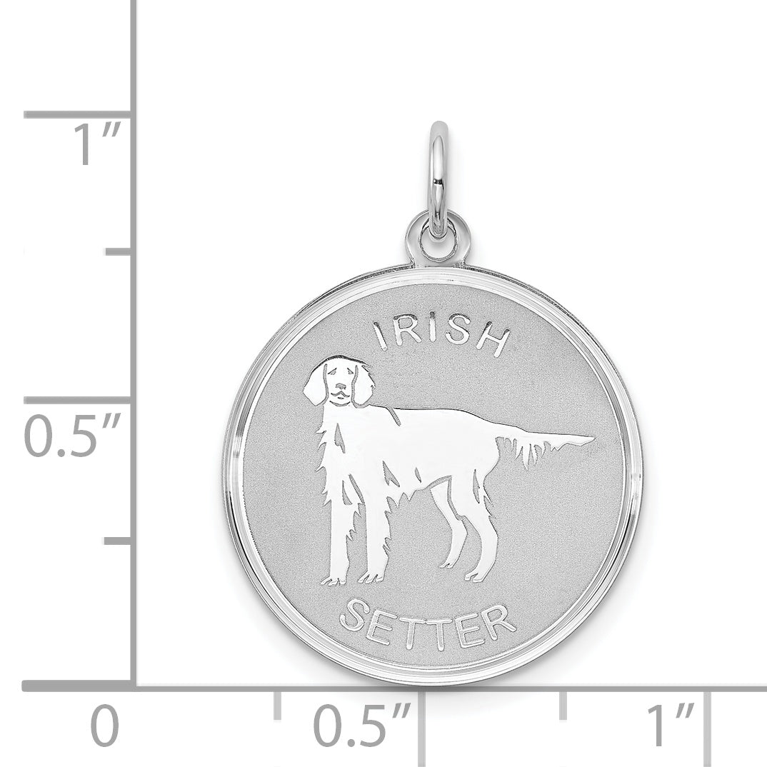 Sterling Silver Rhodium-plated Irish Setter Disc Charm