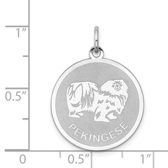 Sterling Silver Rhodium-plated Pekingese Disc Charm