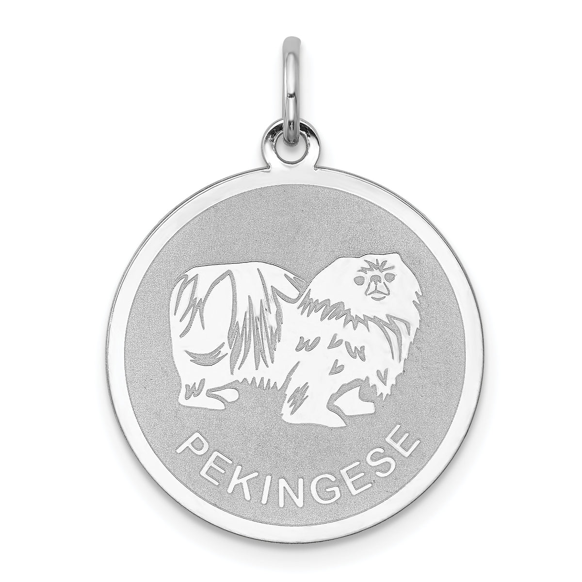 Sterling Silver Rhodium-plated Pekingese Disc Charm