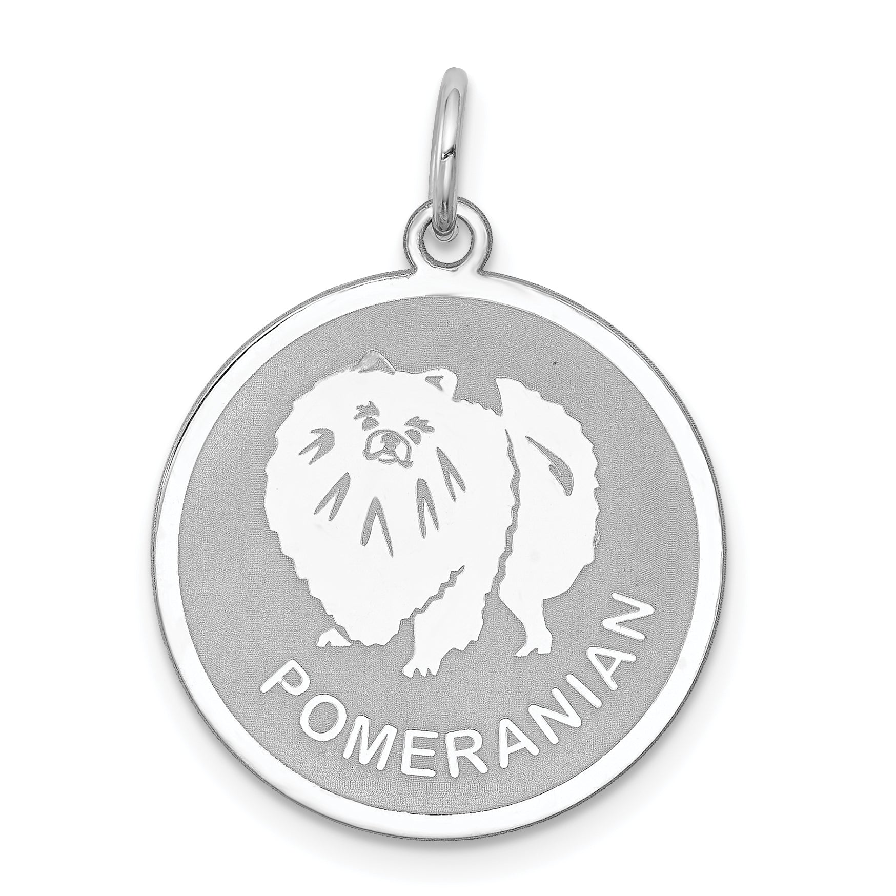 Sterling Silver Rhodium-plated Pomeranian Disc Charm