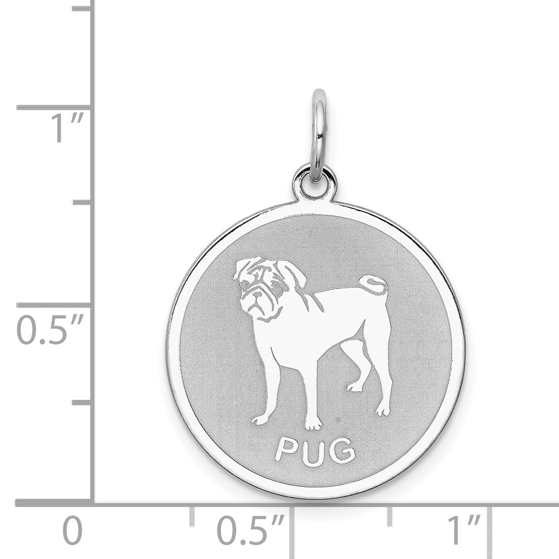 Sterling Silver Rhodium-plated Pug Disc Charm