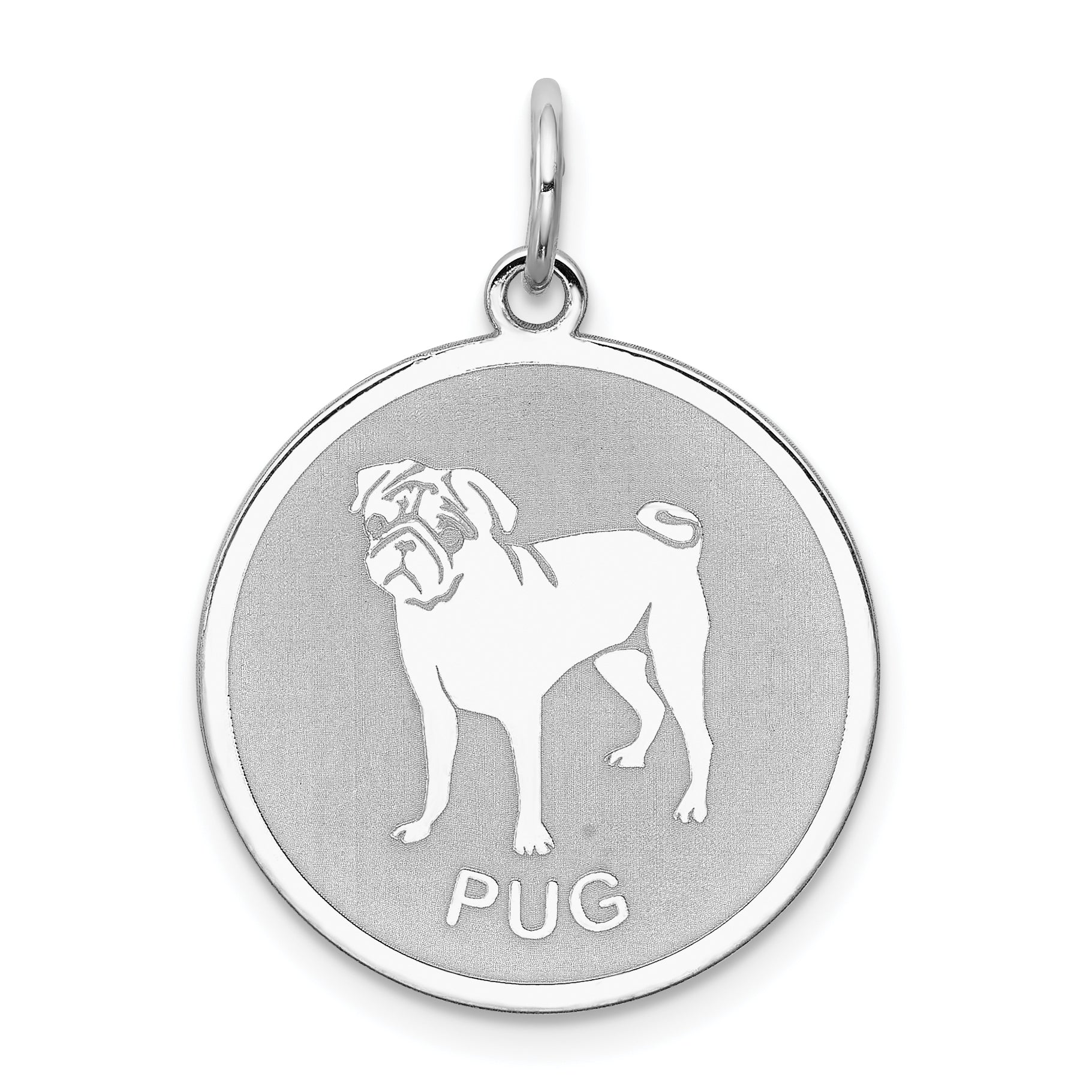 Sterling Silver Rhodium-plated Pug Disc Charm