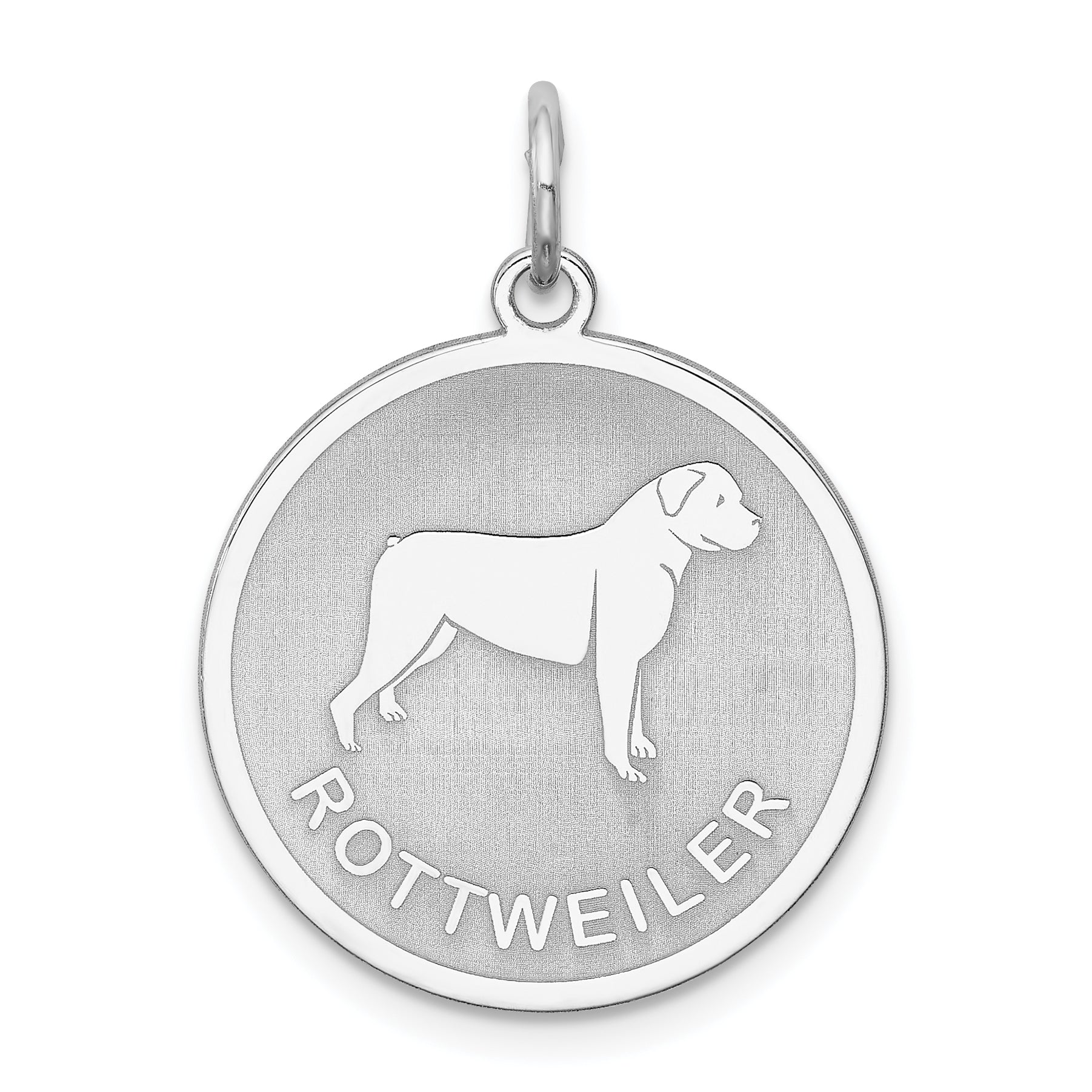 Sterling Silver Rhodium-plated Rottweiler Disc Charm