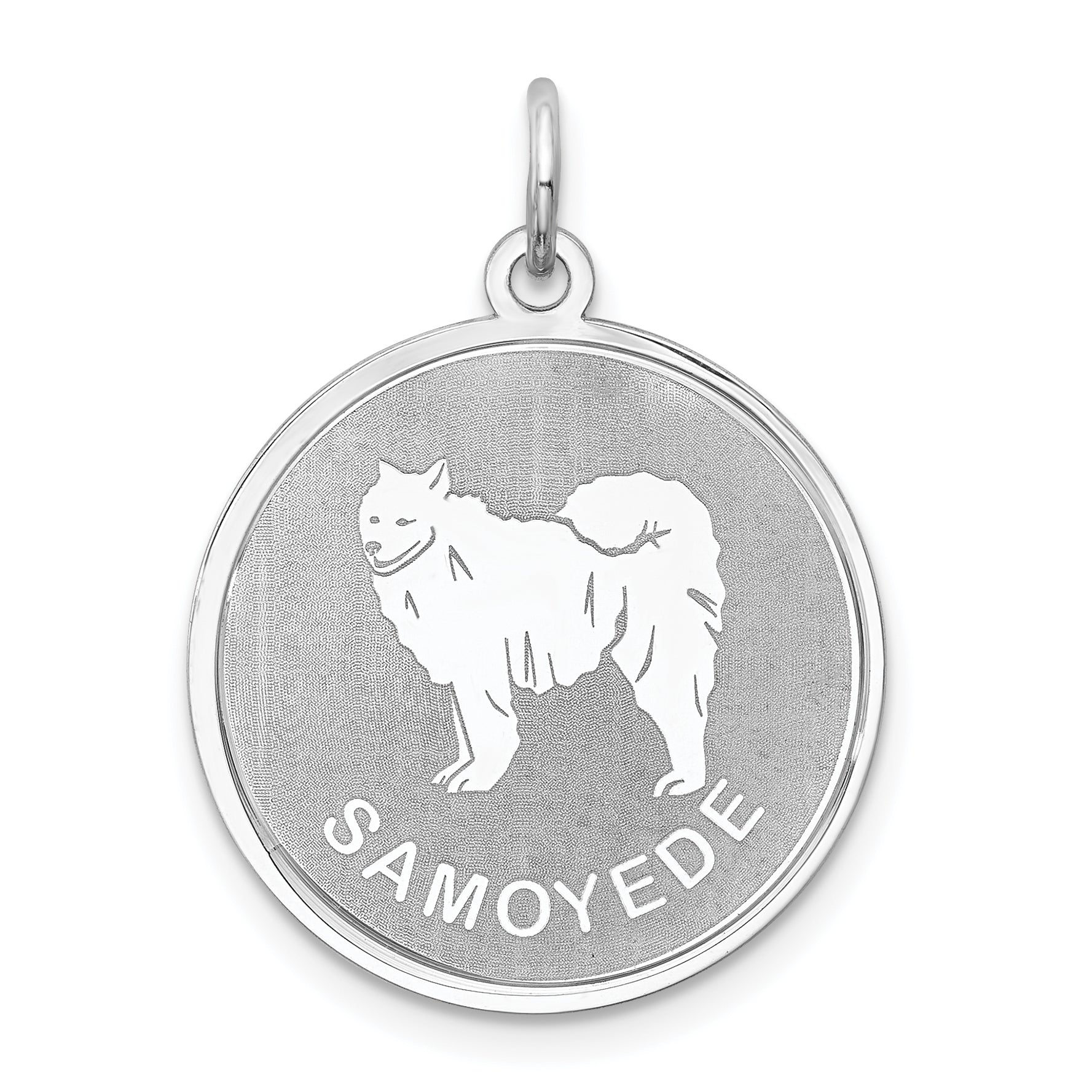 Sterling Silver Rhodium-plated Samoyed Disc Charm