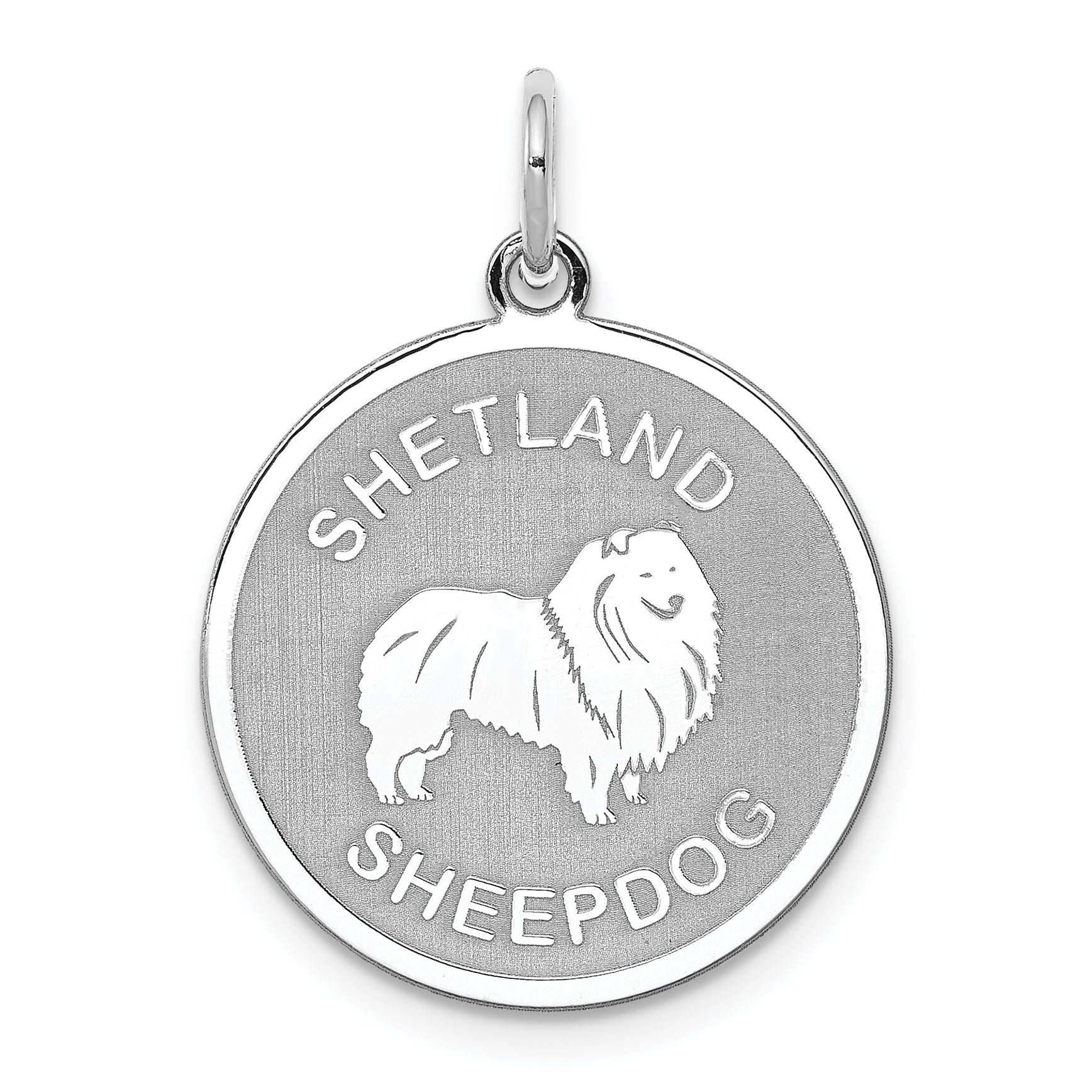 Sterling Silver Rhodium-plated Shetland Sheepdog Disc Charm