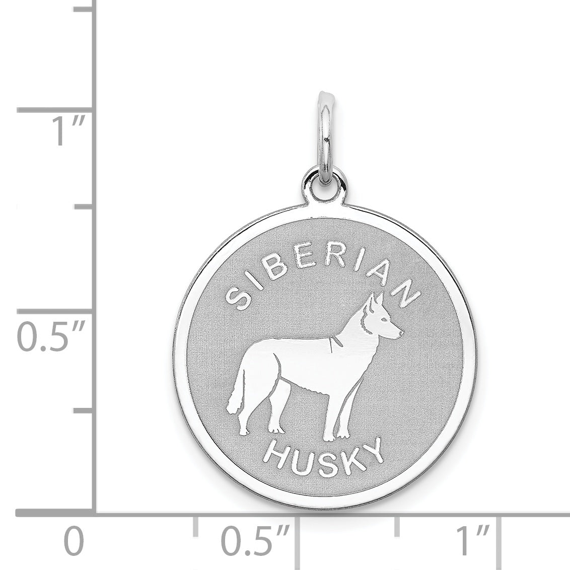 Sterling Silver Rhodium-plated Siberian Husky Disc Charm