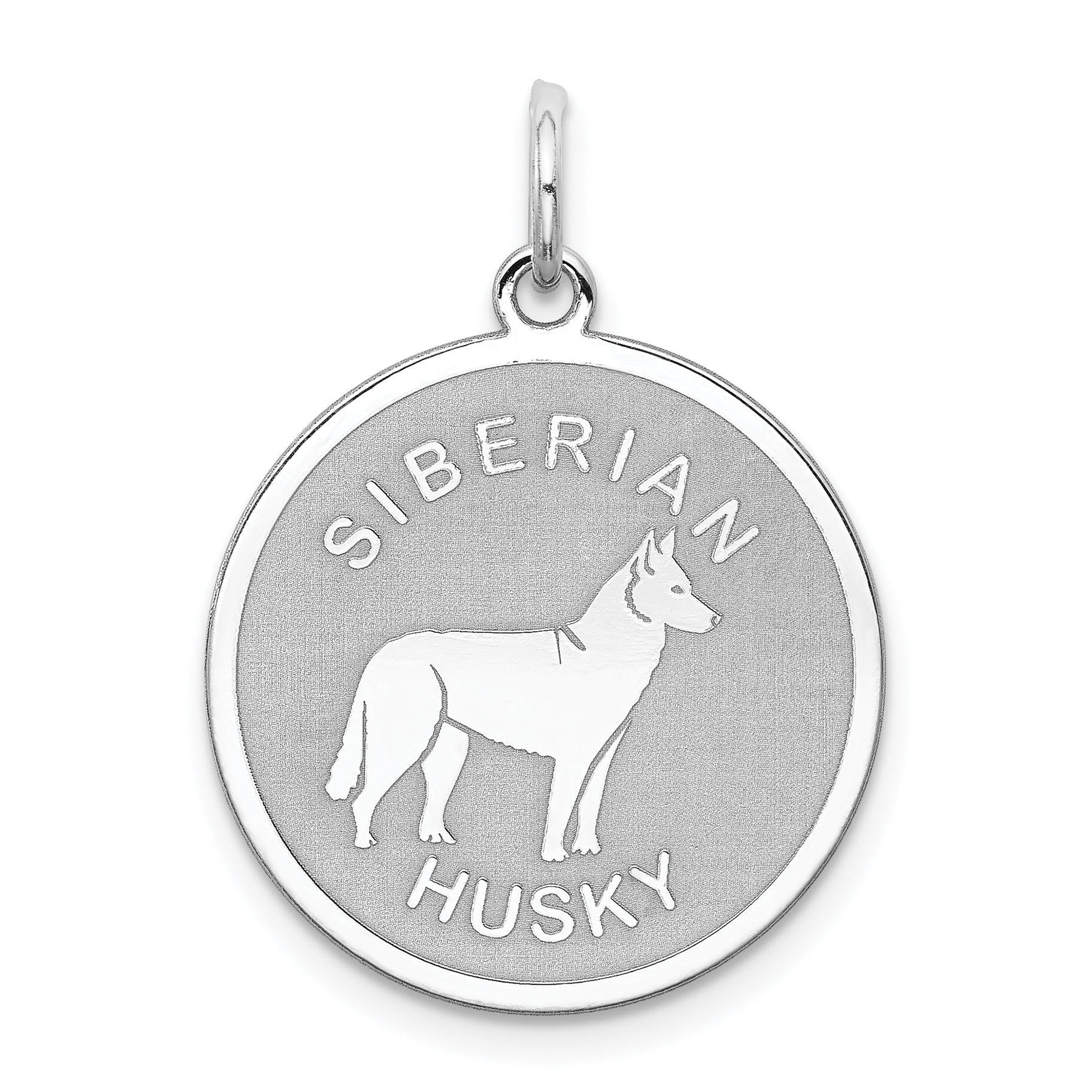 Sterling Silver Rhodium-plated Siberian Husky Disc Charm