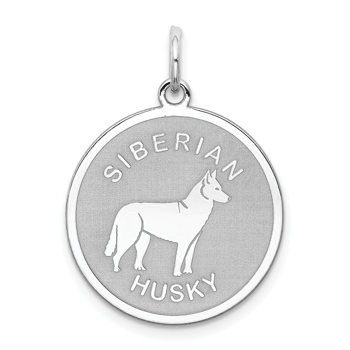 Sterling Silver Rhodium-plated Siberian Husky Disc Charm