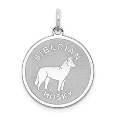 Sterling Silver Rhodium-plated Siberian Husky Disc Charm