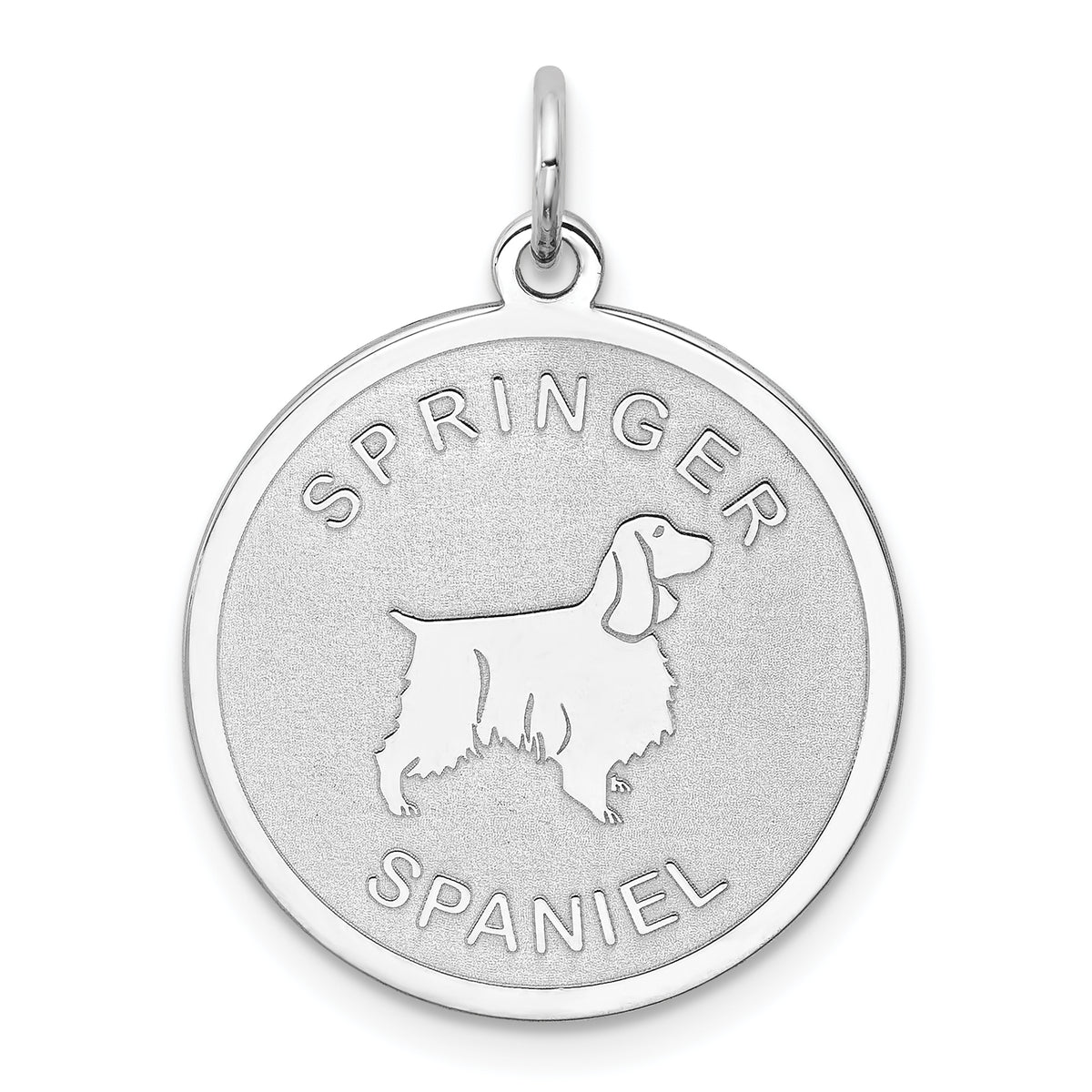 Sterling Silver Rhodium-plated Springer Spaniel Disc Charm