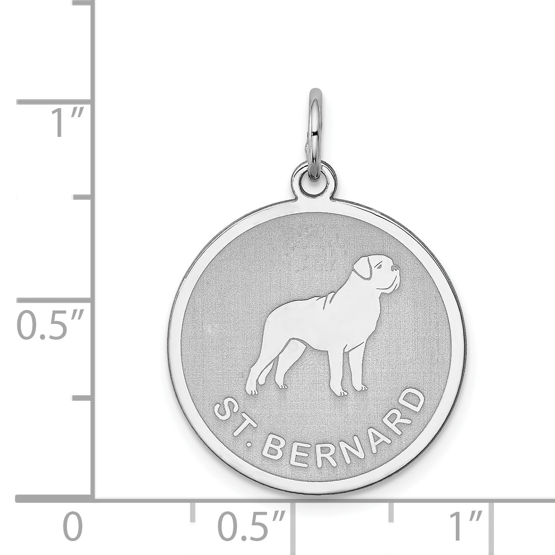 Sterling Silver Rhodium-plated St. Bernard Disc Charm