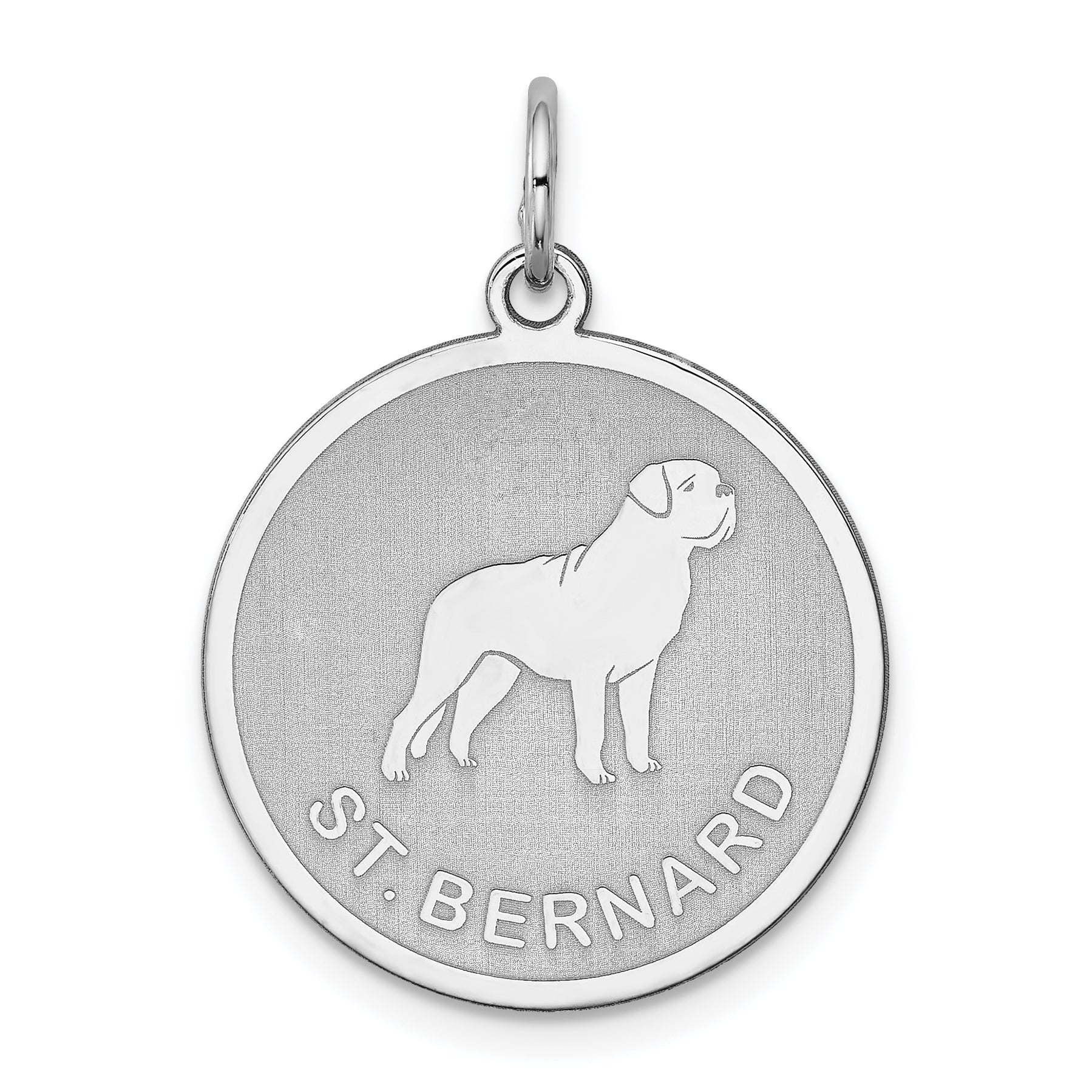 Sterling Silver Rhodium-plated St. Bernard Disc Charm