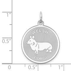 Sterling Silver Rhodium-plated Welsh Corgi Disc Charm