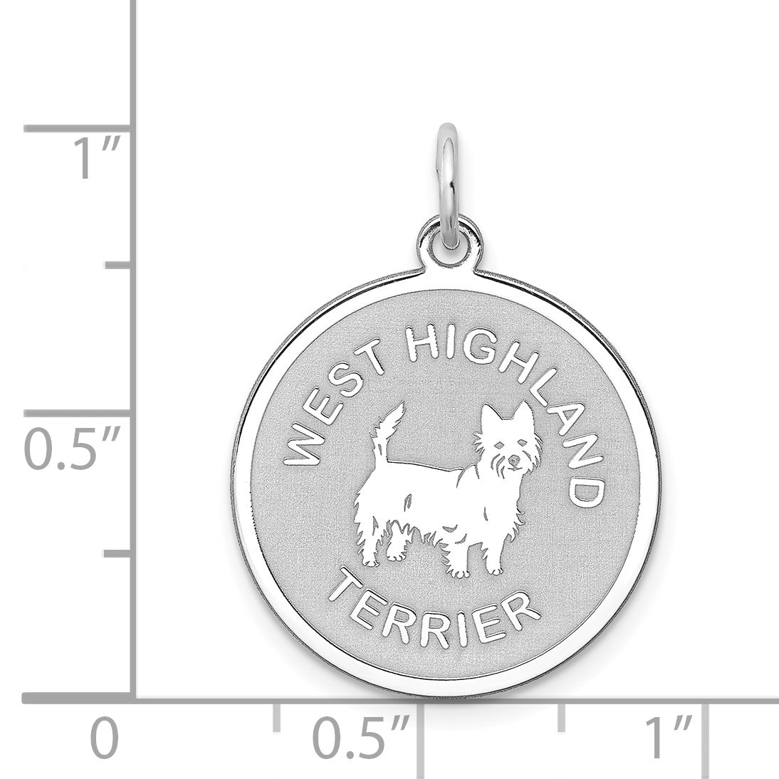 Sterling Silver Rhodium-plated West Highland Terrier Disc Charm