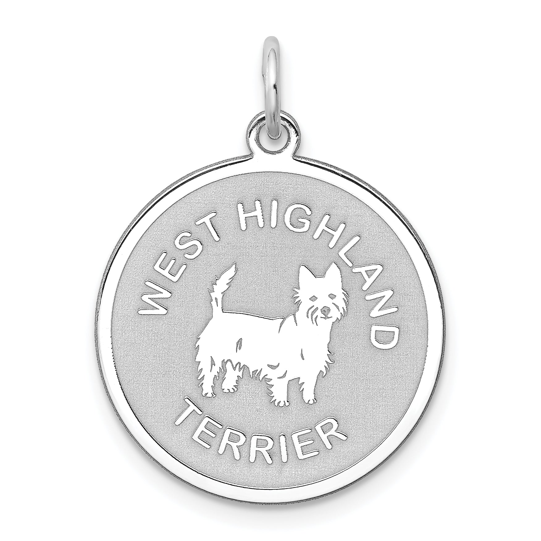 Sterling Silver Rhodium-plated West Highland Terrier Disc Charm