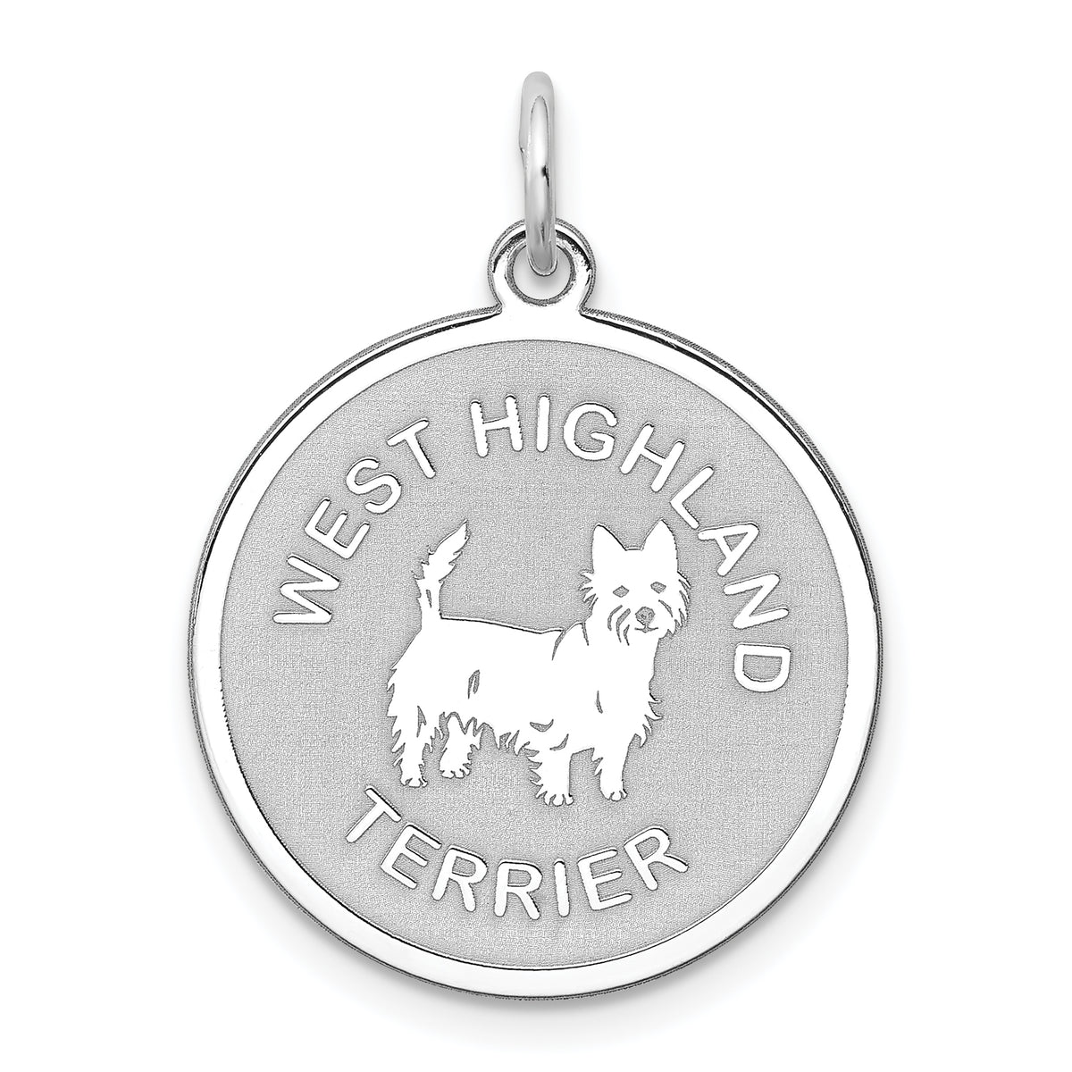 Sterling Silver Rhodium-plated West Highland Terrier Disc Charm