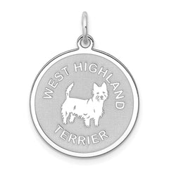 Sterling Silver Rhodium-plated West Highland Terrier Disc Charm