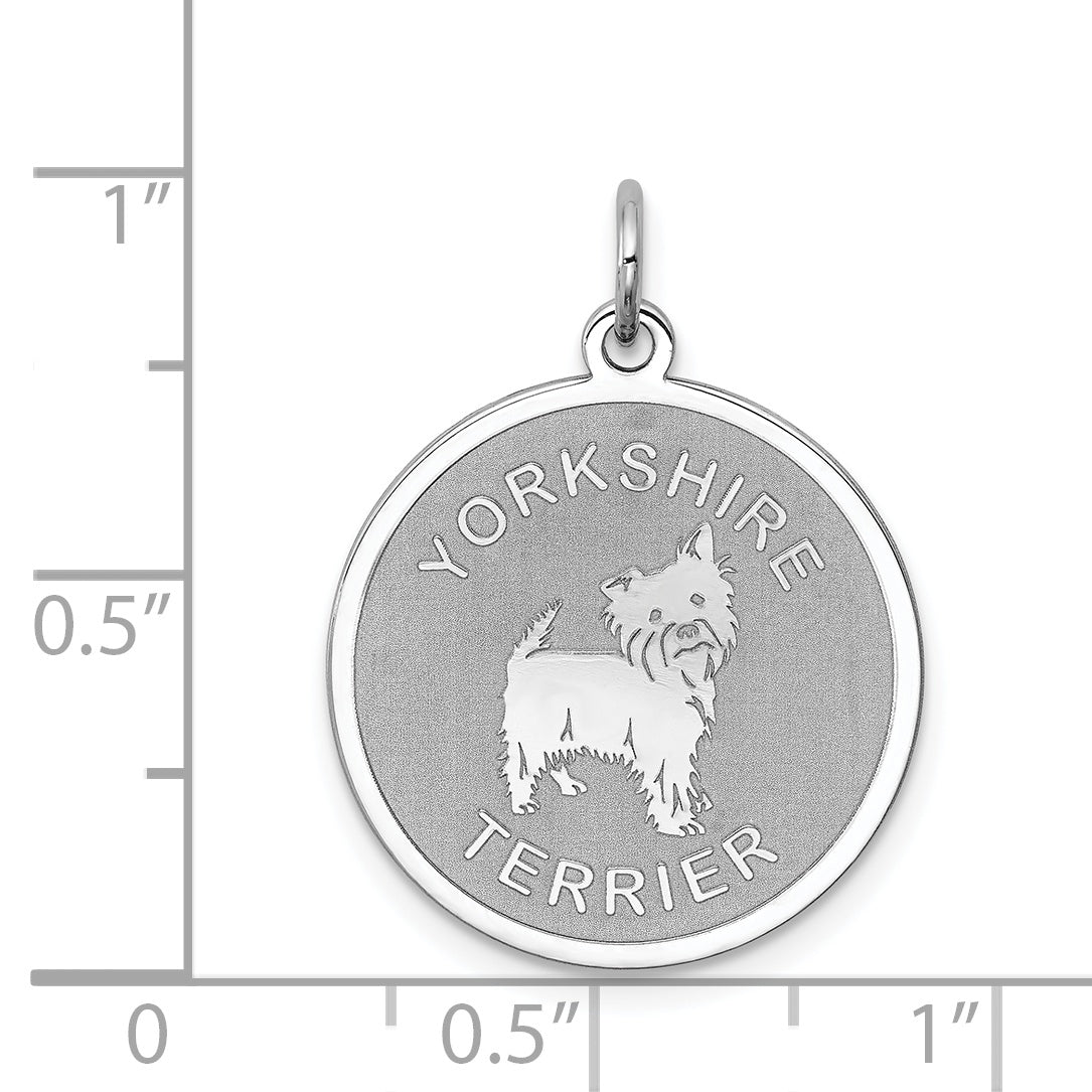 Sterling Silver Rhodium-plated Yorkshire Terrier Disc Charm