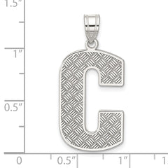 Sterling Silver 925 Rhodium-Plated Letter C Pendant Large, Solid, Elegant