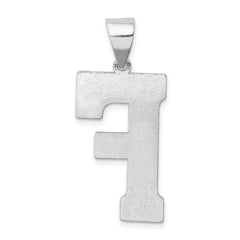 Sterling Silver Rhodium-Plated F Initial Pendant Solid, Large, Elegant Design